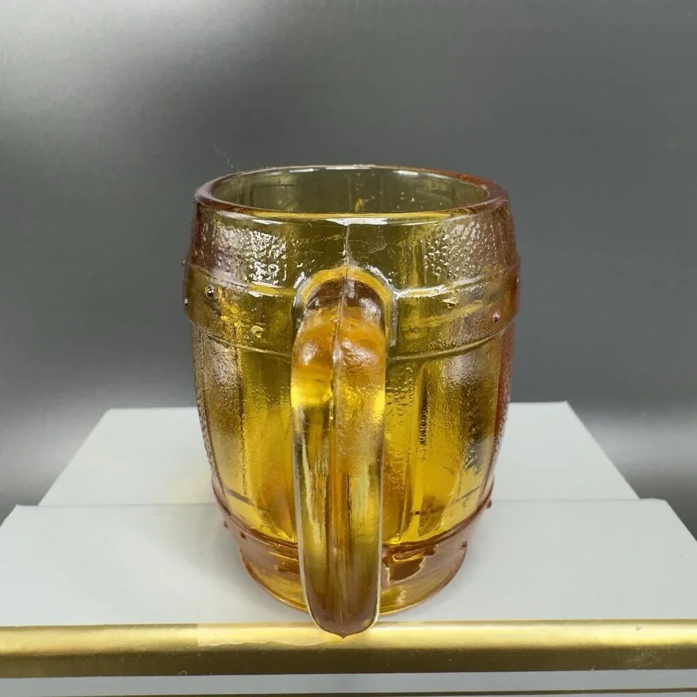 Vintage Barrel Cup‎ Shot Glass Toothpick Holder Amber Gold Miniature Decorative